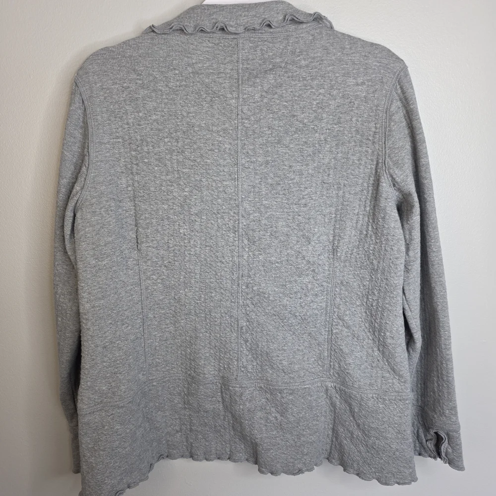 Neon Buddha Grey Ruffled Button Front Travel layering Jacket Large - Picture 3 of 3